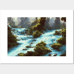 Fantasy Mountain River Landscape Posters and Art